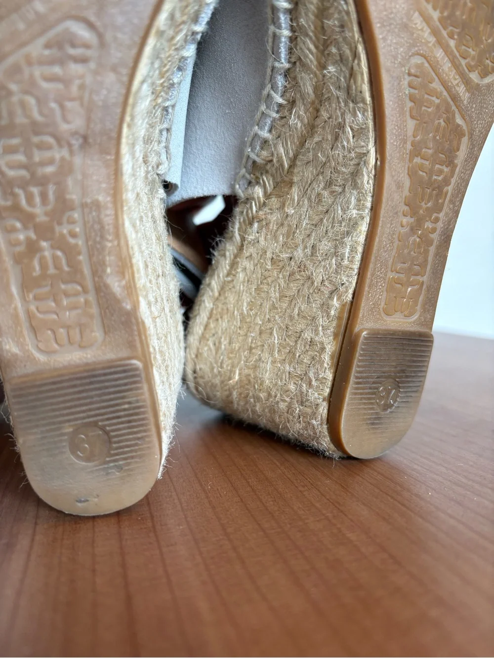 Anthropologie Maypol Taupe Grey Suede Espadrille Wedge Sandals Size EU 37